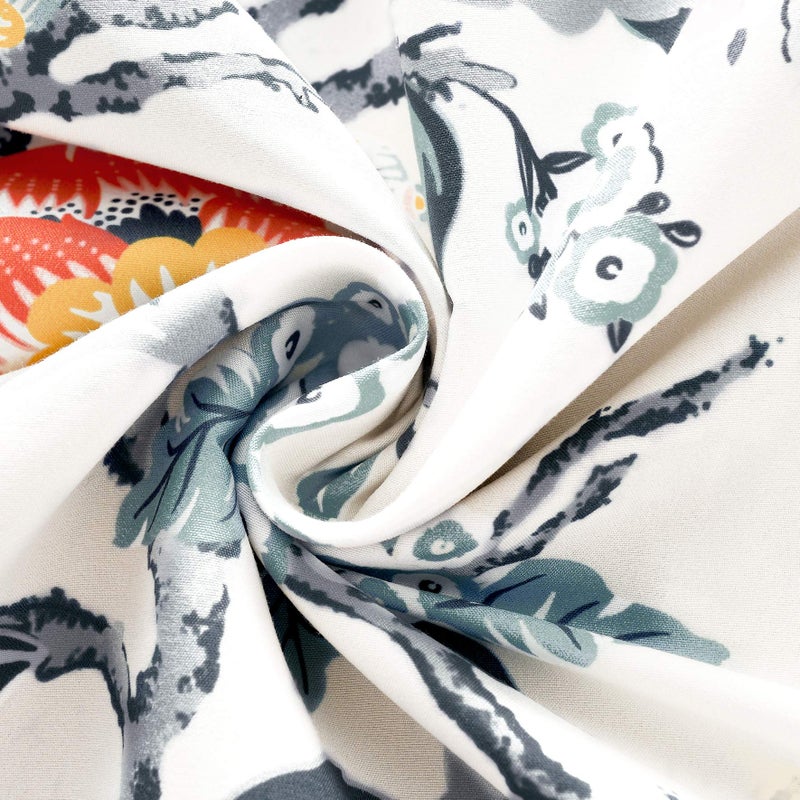 DriftAway Ada Floral Botanical Print Flower Leaf Lined Thermal Insulated Room Darkening Blackout Tie Up Window Curtains 2 Layers Each 45 Inch by 63 Inch Ivory Orange Teal - Image 3